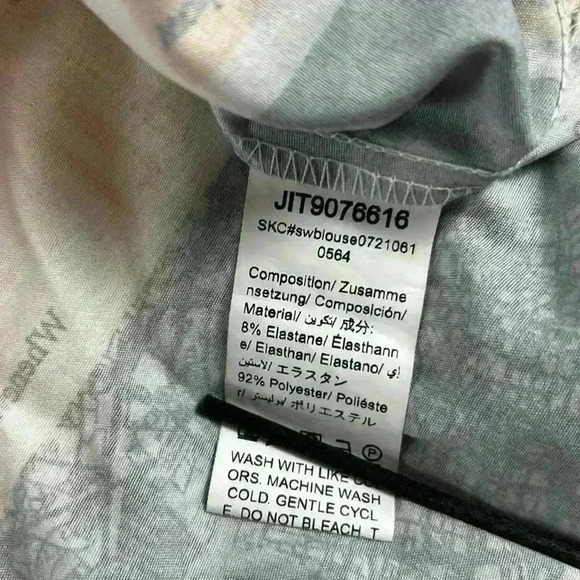Newspaper All over Print Slogan Collared Button Front Drop Shoulder Blouse, L - Picture 9 of 13